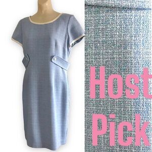 Vintage Spring Summer Blue White Tweed Pattern Button Side Tab Shift Dress